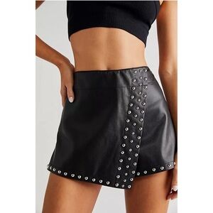 NEW Free People Emmy Mini Skirt Skort Shorts Studded BLACK faux leather vegan 2